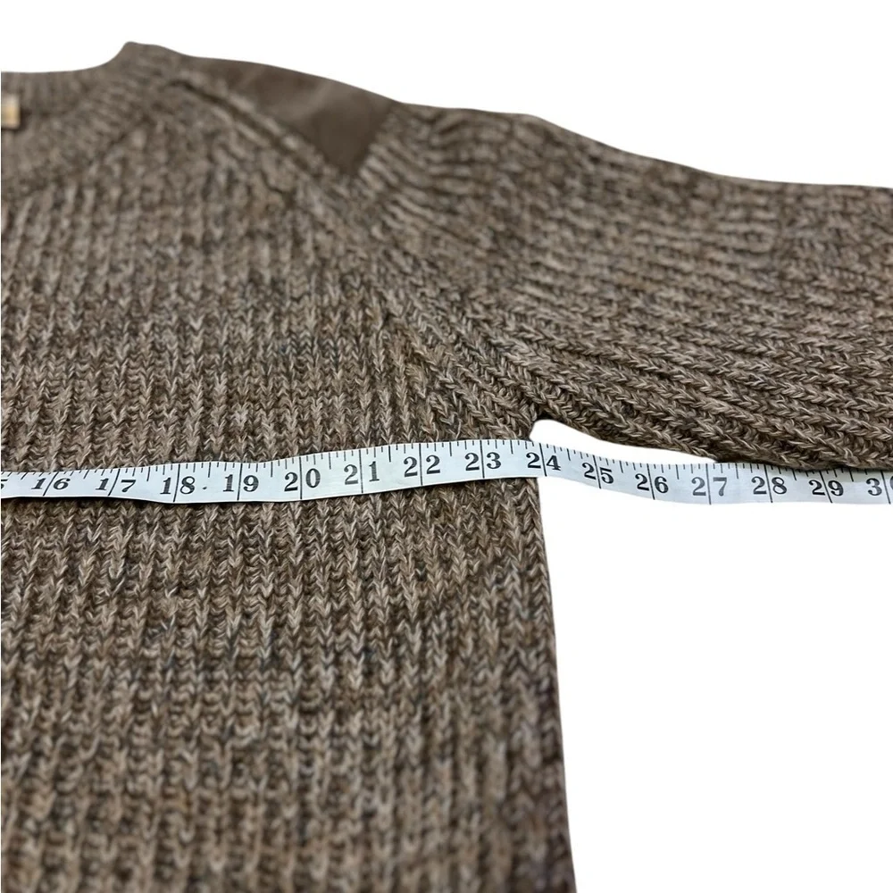 Brenire Scotland Mens Sweater Size L Full Zip 100% Wool Suede Patches Pockets - Picture 7 of 8